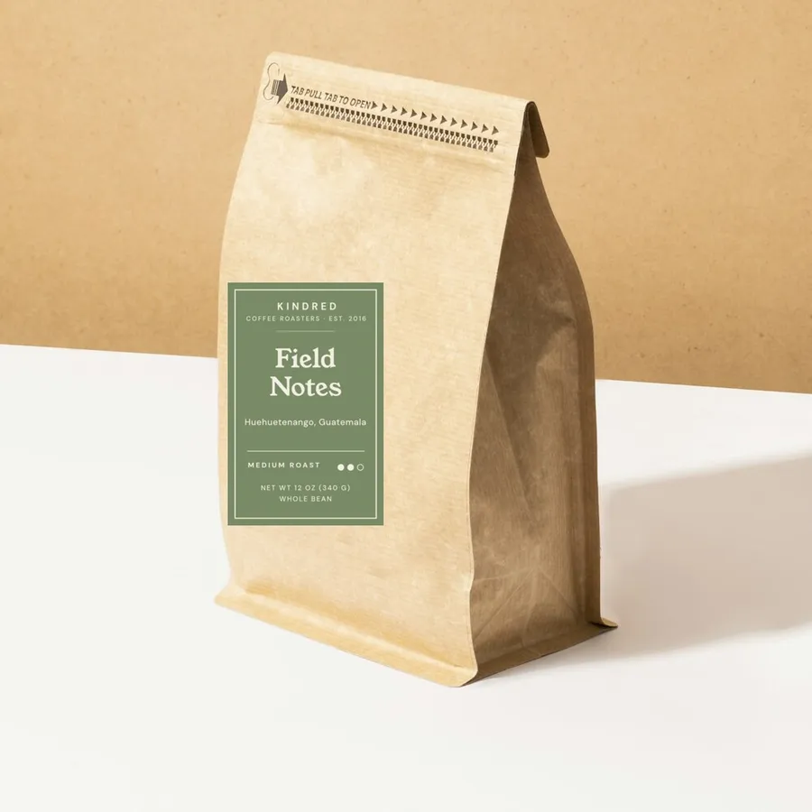 Field Notes coffee in a kraft bag with a medium roast label