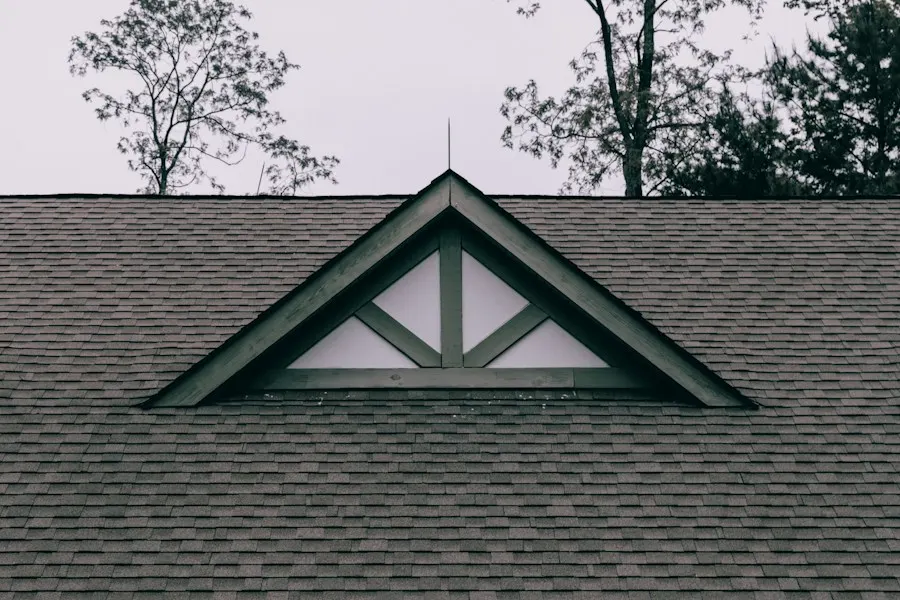 Close-up of a gable with new dark architectural shingles