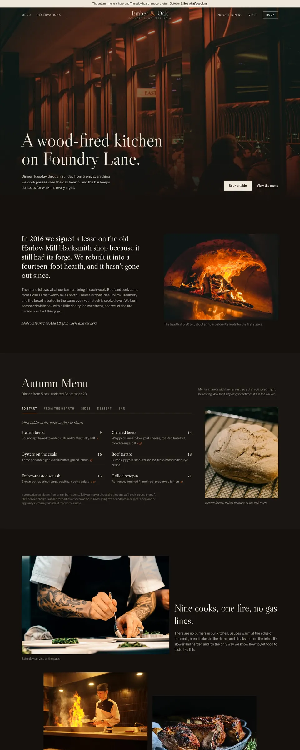 Ember & Oak homepage